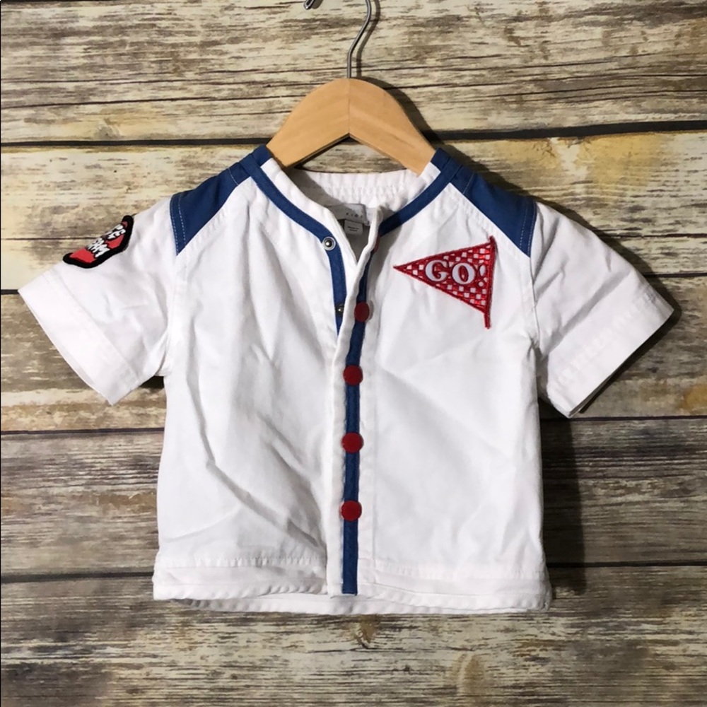 Stella McCartney Kids White and Blue Shirt with Red Accents